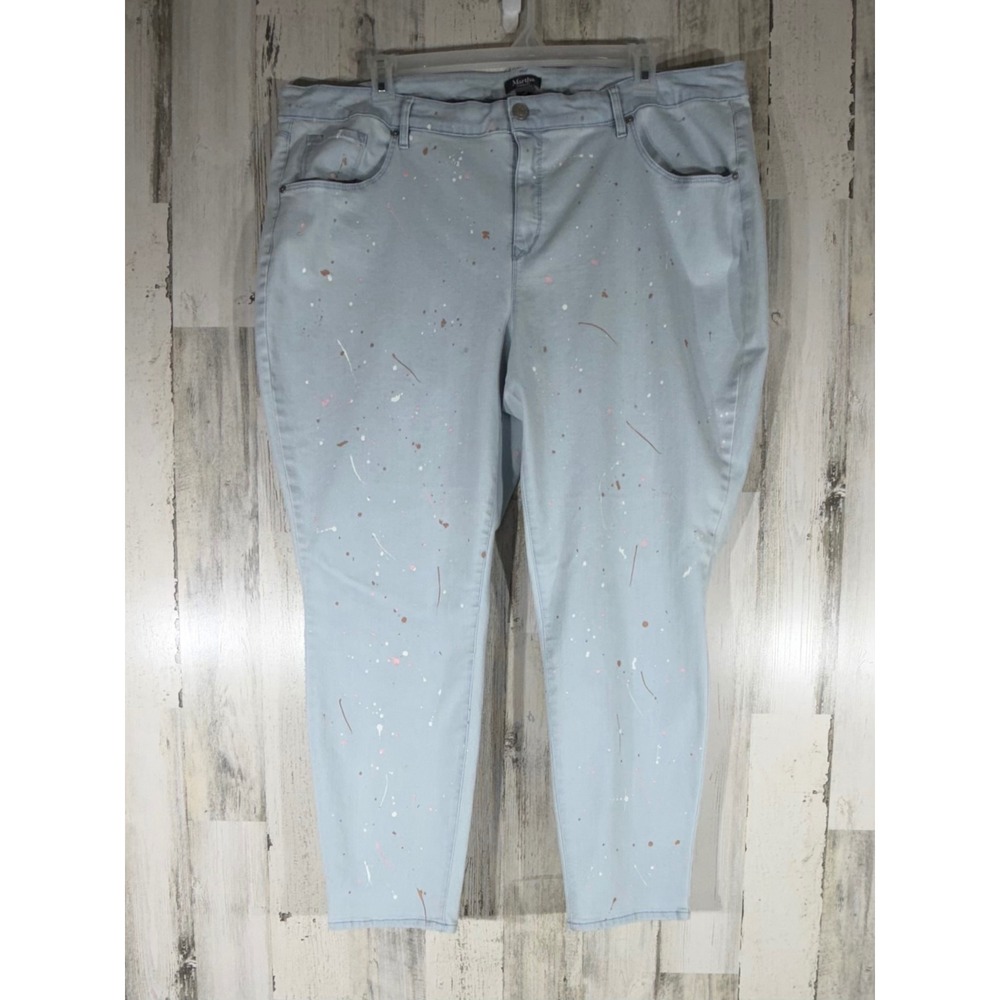 Martha Stewart Jeans Size 26W Light Blue Paint Splatter Skinny High Rise Tapered